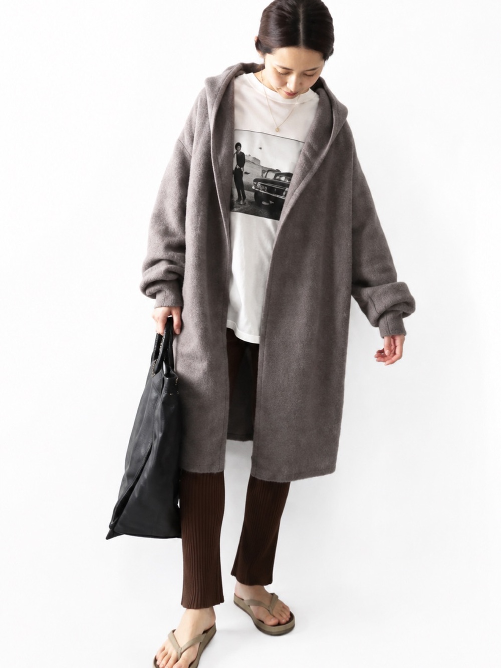 FRAMeWORK W/FOX Hooded Cardigan Taupe Brown Wool Fox Blend One Size Like New! - Picture 2 of 8
